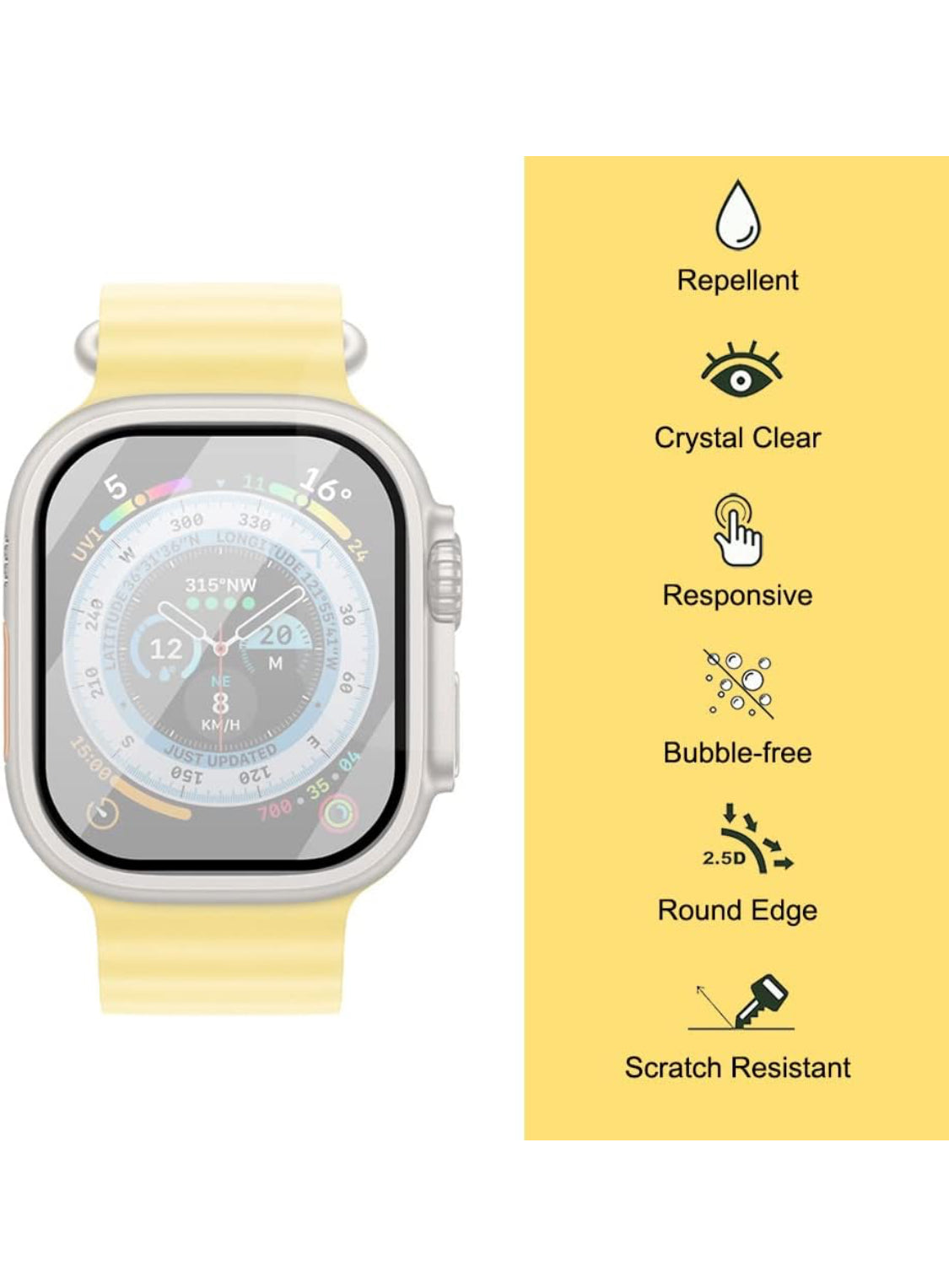 PBuddy (2-Pack) 9H Tempered Glass Screen Protector for Apple Watch Ultra 49mm - Black (Frame)
