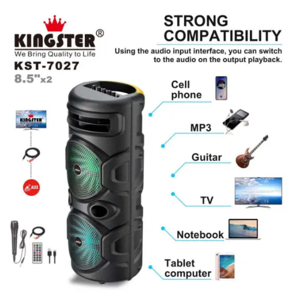 Turbo 25 Karaoke 6800W Dual 8.5'' Bluetooth Speaker Sub Woofer Heavy Bass Sound System Party &Mic