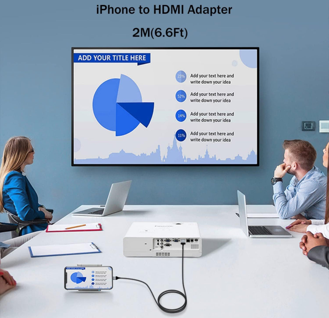 Pbuddy [Apple MFi Certified]Lightning to HDMI Adapter for Phone to TV,HDMI 2K 6.6 Feet Cable,Compatible with iPhone,iPad Sync Screen Connector Directly on HDTV/Monitor/Projector (Black)