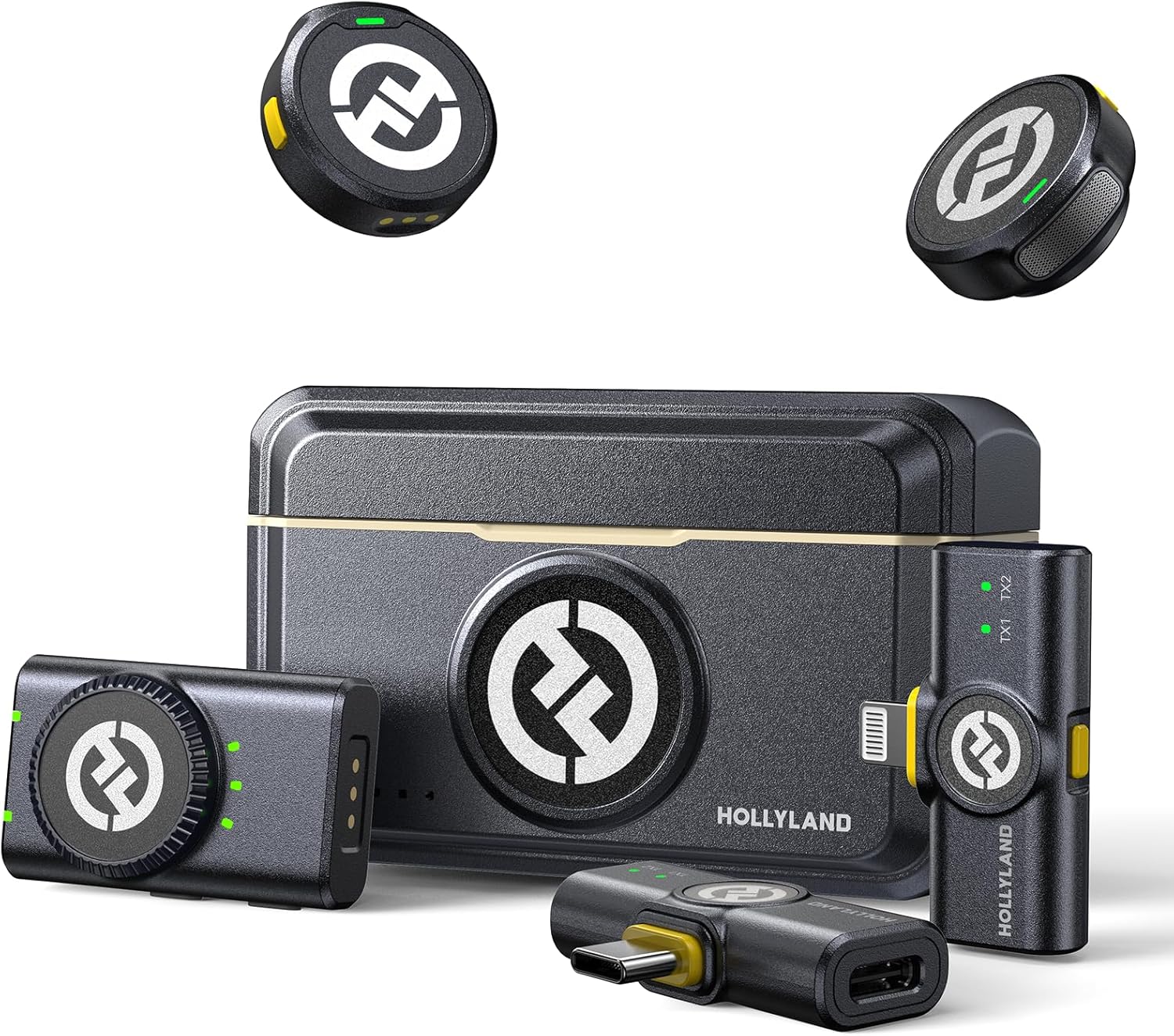 Hollyland Lark M2 Wireless Microphone for iPhone, All in One(2TX+3RX), 1000ft Los Range, Hi-Fi Audio, Noise Cancellation, 40H Duration, for Vlogging