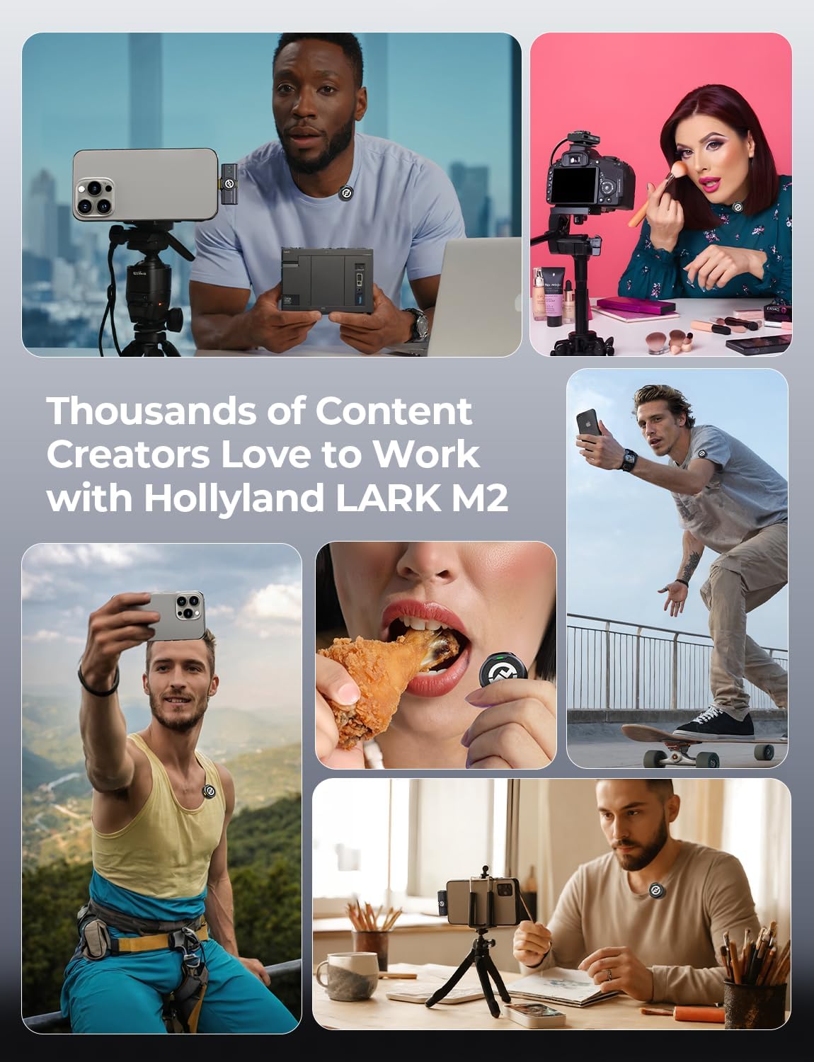 Hollyland Lark M2 Wireless Microphone for iPhone, All in One(2TX+3RX), 1000ft Los Range, Hi-Fi Audio, Noise Cancellation, 40H Duration, for Vlogging