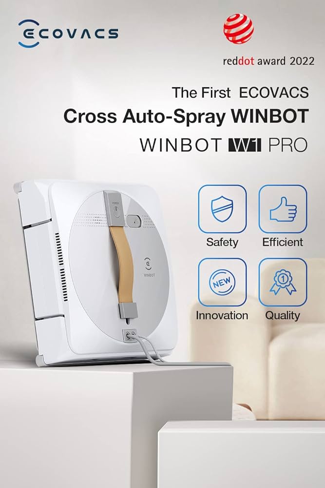 ECOVACS Winbot W1 PRO WG888 Window Cleaner Robot, 2800 Pa Suction with Cross Auto-Spray & Win SLAM 3.0 Path Planning Technology, Anti-Flare Edge Detection,App Controlt