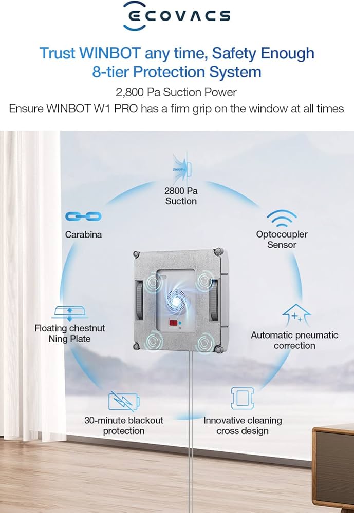 ECOVACS Winbot W1 PRO WG888 Window Cleaner Robot, 2800 Pa Suction with Cross Auto-Spray & Win SLAM 3.0 Path Planning Technology, Anti-Flare Edge Detection,App Controlt