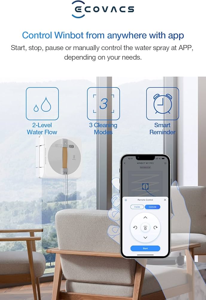 ECOVACS Winbot W1 PRO WG888 Window Cleaner Robot, 2800 Pa Suction with Cross Auto-Spray & Win SLAM 3.0 Path Planning Technology, Anti-Flare Edge Detection,App Controlt
