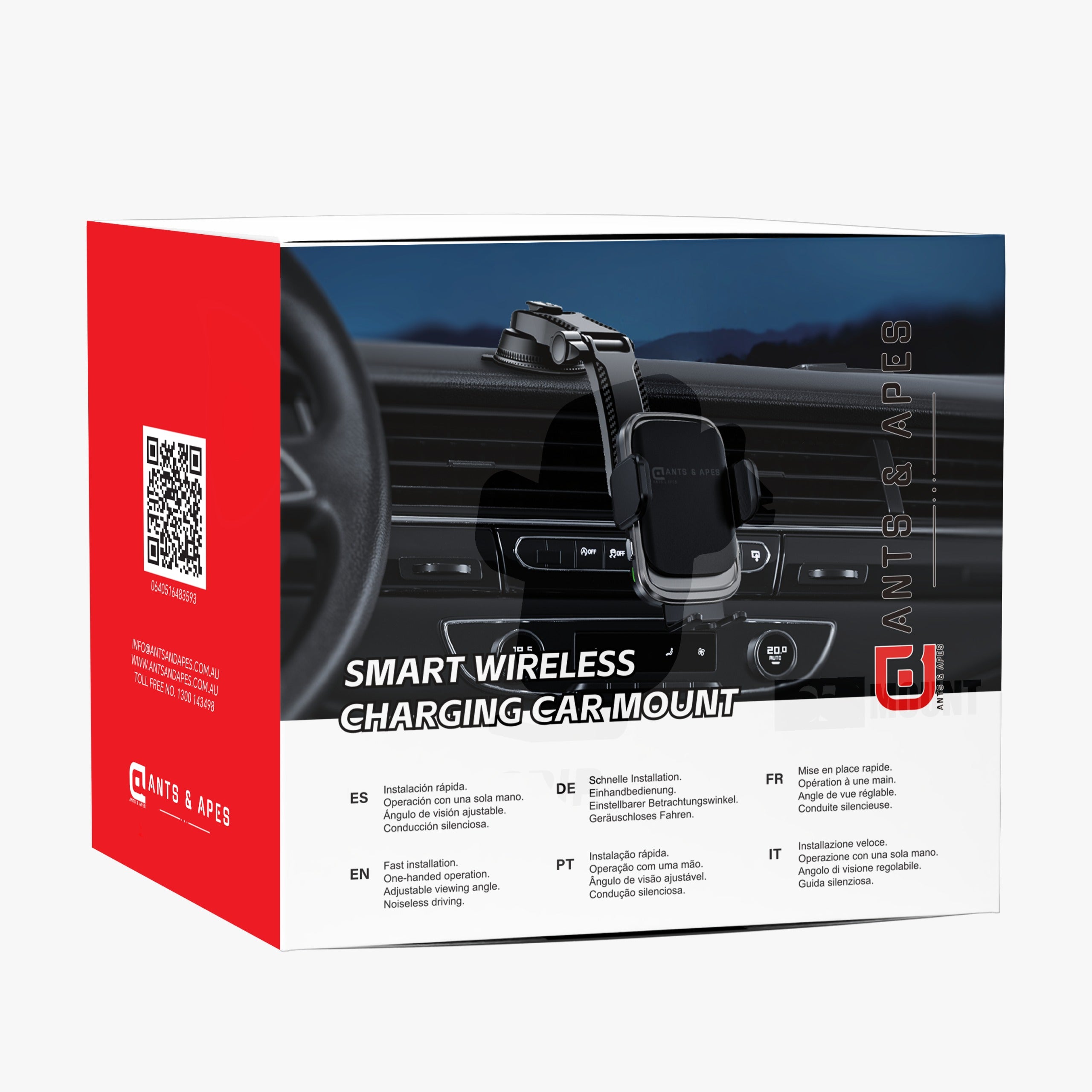 Ants & Apes DYNA-GRIP 15W QI Premium Qi Wireless charging Mount Vent Dashboard Windscreen Secure Cell Phone Holder Rotatable Swing 360 Degree Phone Holder for iPhone x xs 11 12 13 14 15 16 pro max Samsung s20 s21 s22 s23 s24 Fe Plus Ultra