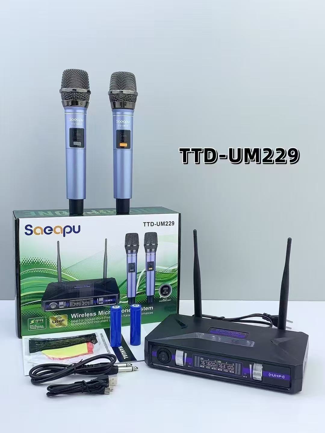 TTD-UM229 Wireless Microphone System – Dual UHF Mics with Receiver for Events, Singing & Speaking