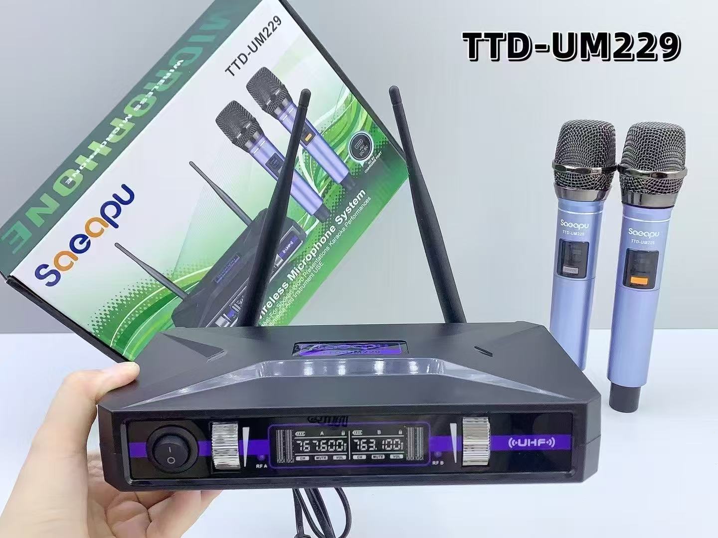 TTD-UM229 Wireless Microphone System – Dual UHF Mics with Receiver for Events, Singing & Speaking