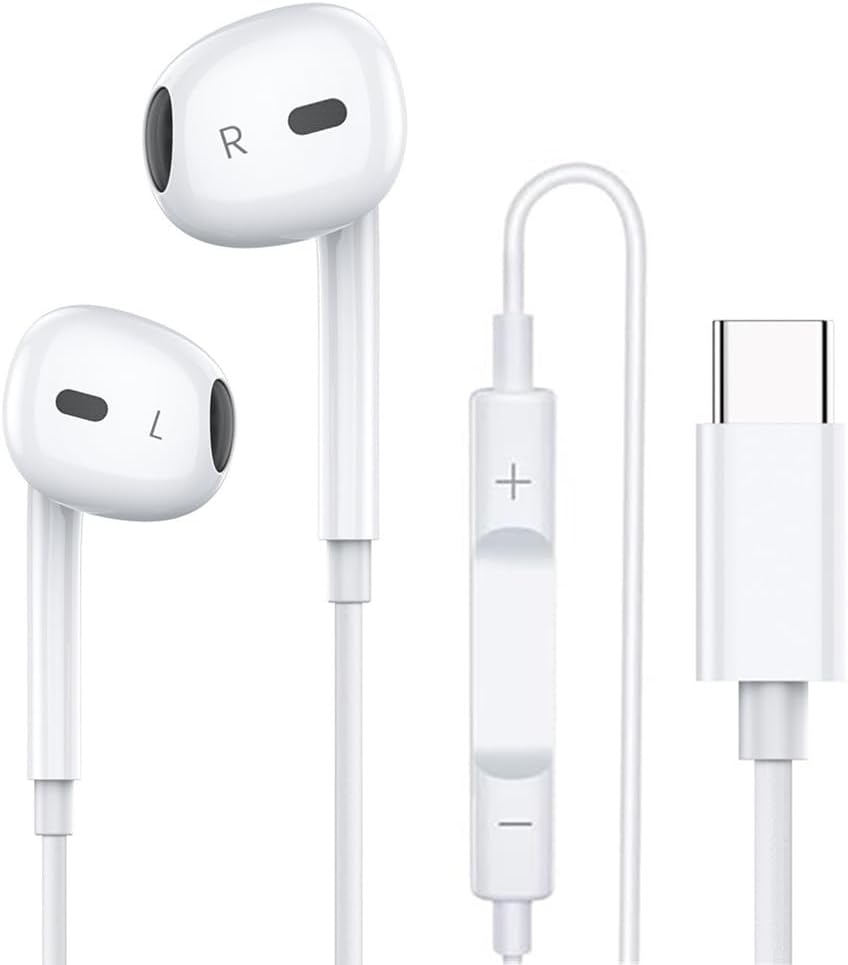 Type-C Wired Earphones for iPhone 15 / 15 Pro – Hi-Fi Stereo Sound with Built-in Mic & Remote Control