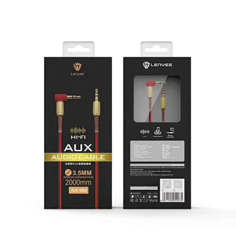 Lenyes AX88 Car Aux Cable Stereo 3.5 Mm Male To Male Gold Plated Aux Audio Cable Stereo Audio Cable For Smartphones, 1/2 Meter