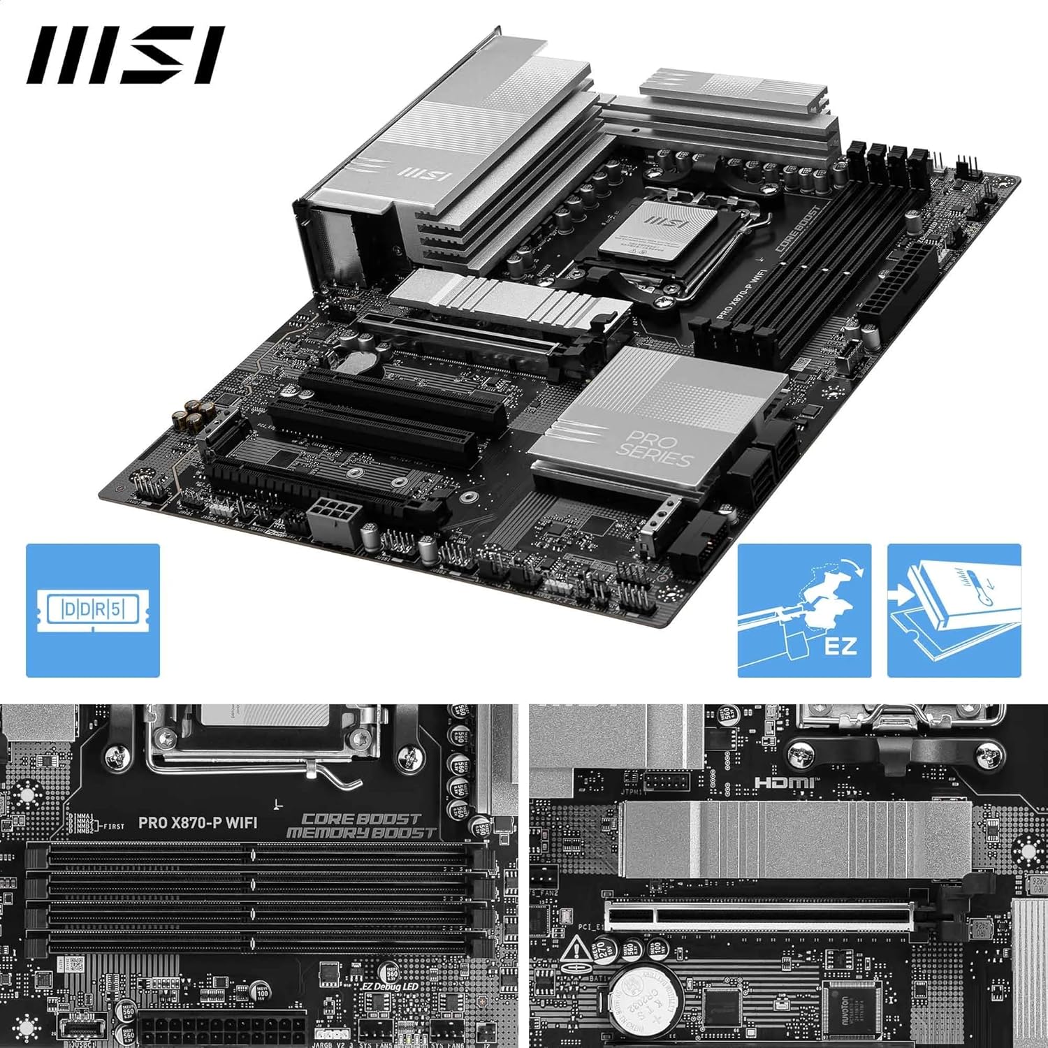 MSI PRO X870-P WIFI AM5 ATX Motherboard – DDR5 | PCIe 5.0 | WiFi 7 | Ryzen 7000/8000/9000 Ready