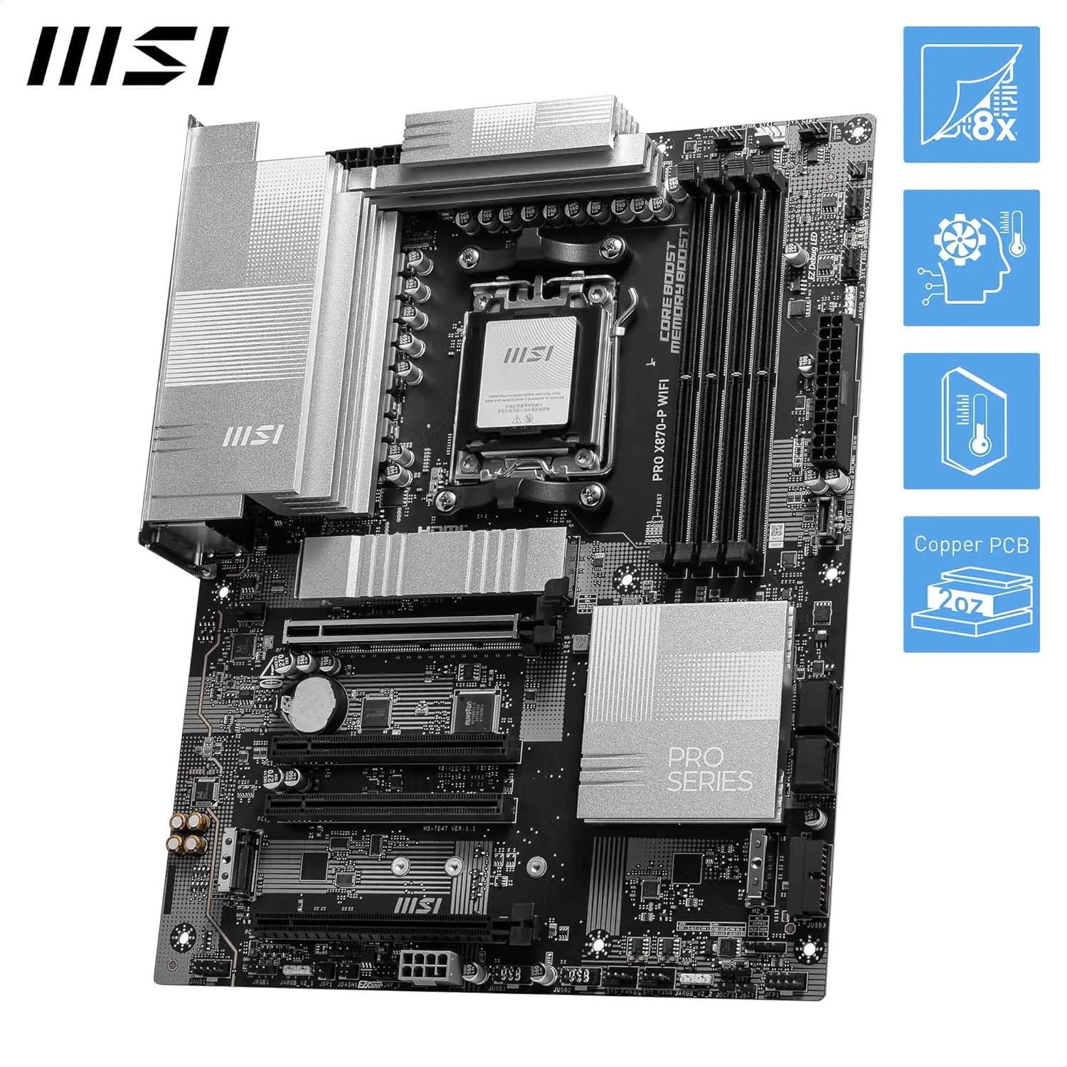 MSI PRO X870-P WIFI AM5 ATX Motherboard – DDR5 | PCIe 5.0 | WiFi 7 | Ryzen 7000/8000/9000 Ready