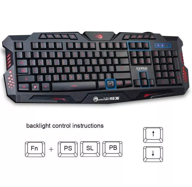 Marvo Scorpion K636 Gaming Keyboard – USB Wired, 1ms Response Time, 3-Color Backlight