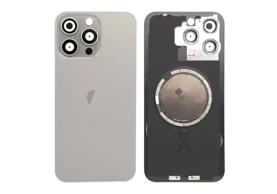 Brown Rear Cover Glass with Camera Lens Glass and Magsafe Magnet for iPhone 15 Pro-Natural Titanium