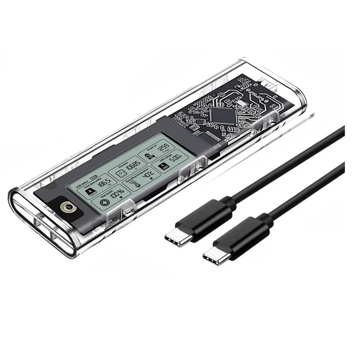 NGFF M.2 SATA SSD Enclosure with LCD Display USB Type-C – Space Grey