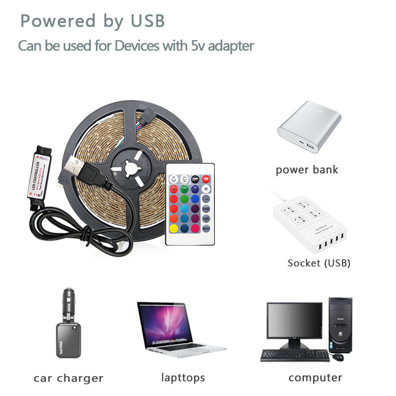 2M 5V USB RGB LED Strip Light Kit – 2835 Flexible Ambient Lighting, 60 LEDs/m with 3-Button Controller