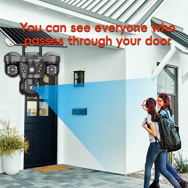 V380 HD Outdoor Solar Security Camera – Triple Lens PTZ 4G CCTV Camera