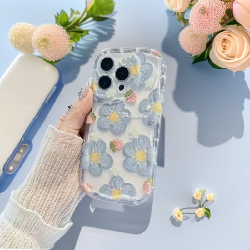 Cream-Style Transparent Floral Shockproof Phone Case for iPhone 16 Plus