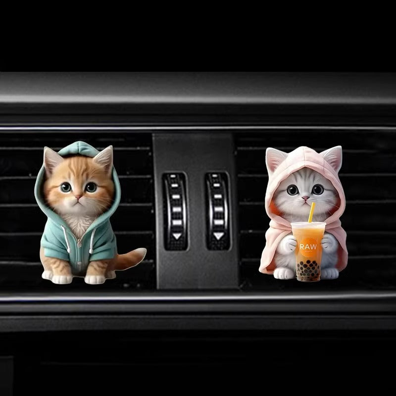 Blue Hoodie Cat Air Vent Clips – Cute Car Aromatherapy Decorations – Pack of 3