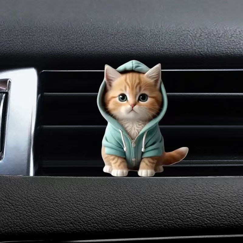 Blue Hoodie Cat Air Vent Clips – Cute Car Aromatherapy Decorations – Pack of 3