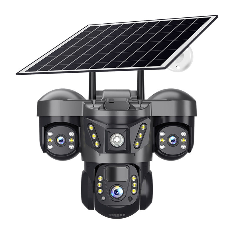 V380 HD Outdoor Solar Security Camera – Triple Lens PTZ 4G CCTV Camera