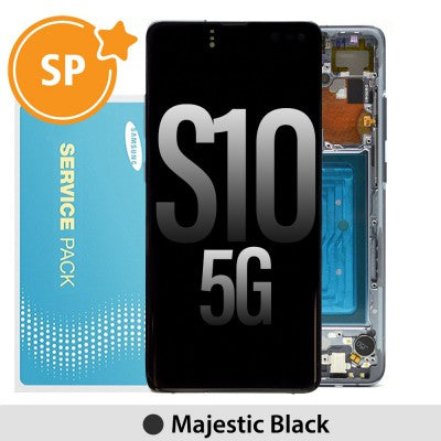 Tecguru_Samsung Galaxy S10 5G G977B OLED Screen Replacement Digitizer with Frame GH82-20442B (Service Pack)-Majestic Black