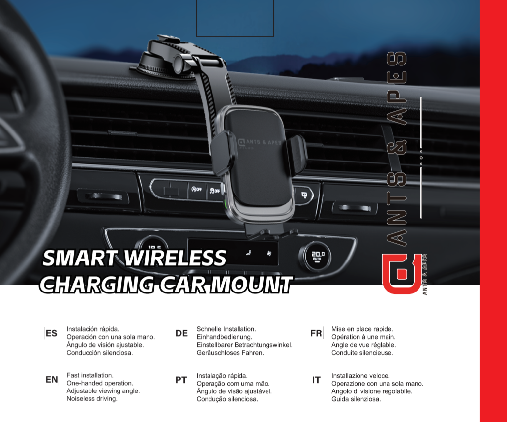 Ants & Apes DYNA-GRIP 15W QI Premium Qi Wireless charging Mount Vent Dashboard Windscreen Secure Cell Phone Holder Rotatable Swing 360 Degree Phone Holder for iPhone x xs 11 12 13 14 15 16 pro max Samsung s20 s21 s22 s23 s24 Fe Plus Ultra