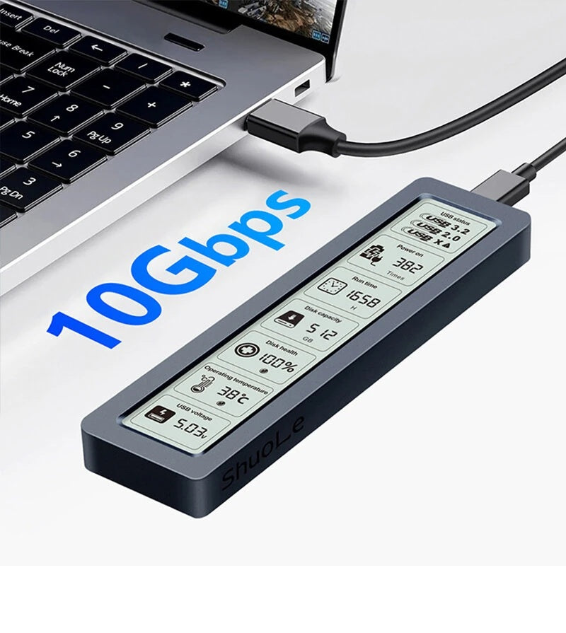 M.2 SSD Enclosure with LCD Display USB Type-C to Type-C – Space Grey