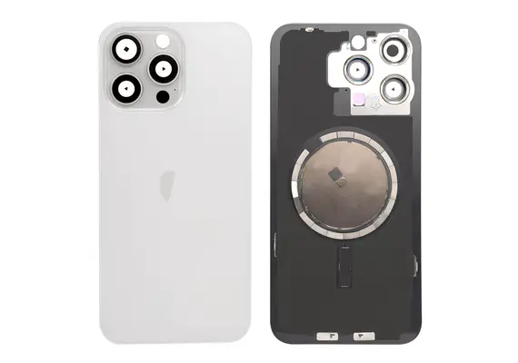 Brown Rear Cover Glass with Camera Lens Glass and Magsafe Magnet for iPhone 15 Pro-White Titanium