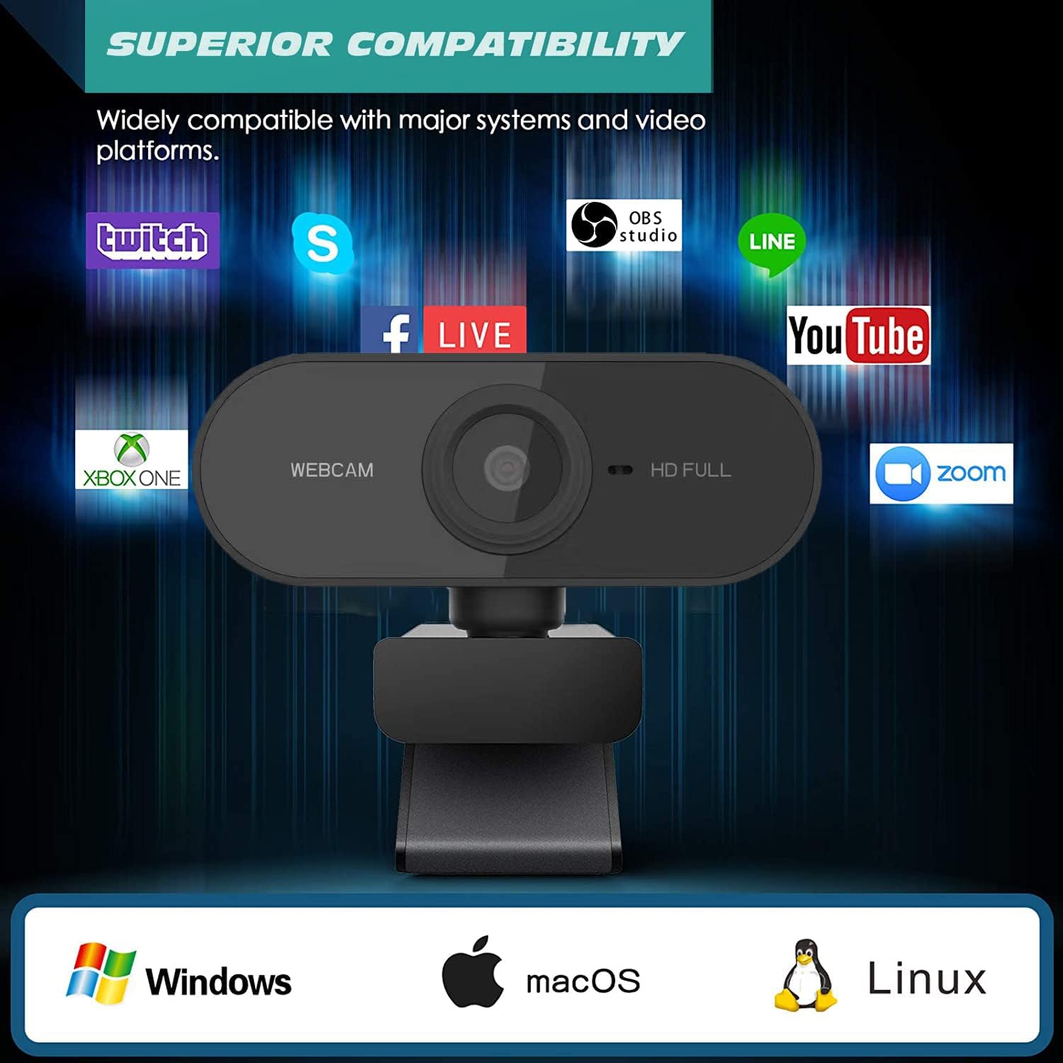 Webcam with Microphone, Full HD 1080P Webcam for PC, Laptop, MAC, Plug and Play Web Camera with Privacy Cover, USB Camera for Video Calling, Recording, Conferencing, Streaming, Gaming