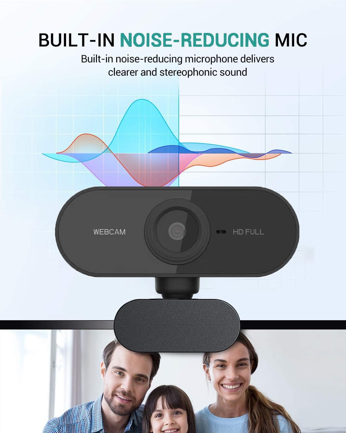 Webcam with Microphone, Full HD 1080P Webcam for PC, Laptop, MAC, Plug and Play Web Camera with Privacy Cover, USB Camera for Video Calling, Recording, Conferencing, Streaming, Gaming