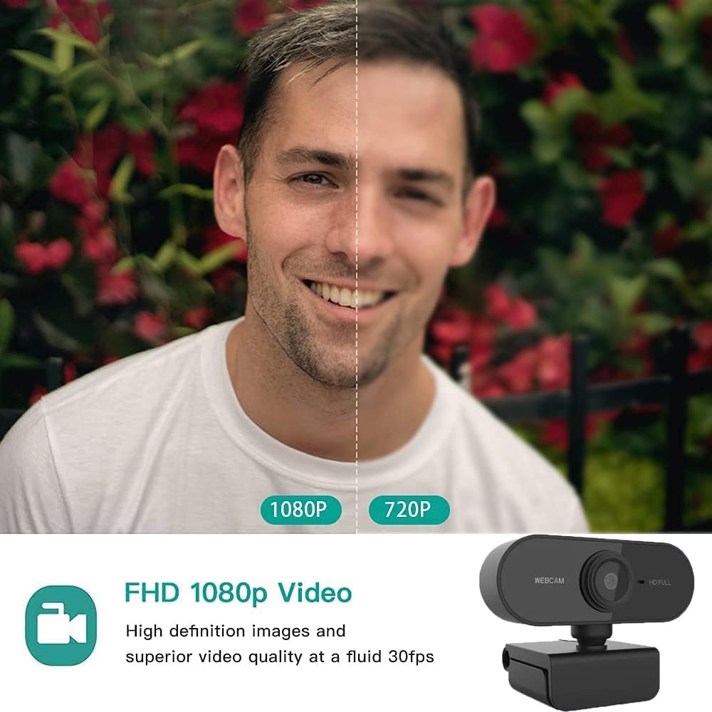 Webcam with Microphone, Full HD 1080P Webcam for PC, Laptop, MAC, Plug and Play Web Camera with Privacy Cover, USB Camera for Video Calling, Recording, Conferencing, Streaming, Gaming