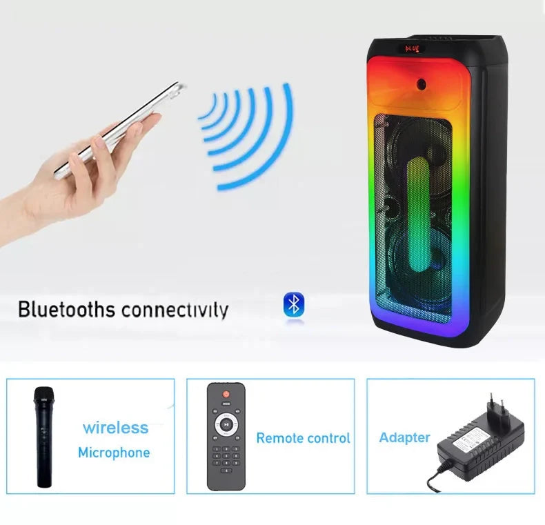 Dual 10inches RGB Light Outdoor Portable High Bass bluetooth EQ 80W Woofer Bass Speakers for Big Outdoor