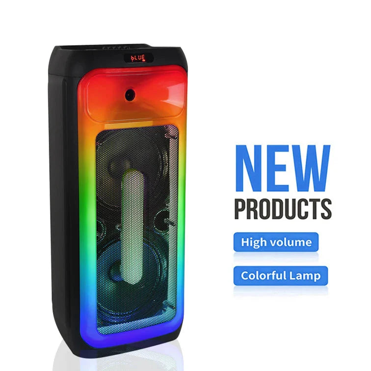 Dual 10inches RGB Light Outdoor Portable High Bass bluetooth EQ 80W Woofer Bass Speakers for Big Outdoor