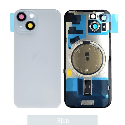 Brown Rear Cover Glass with Camera Lens Glass and Magsafe Magnet for iPhone 15-Blue