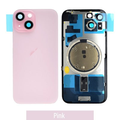 Brown Rear Cover Glass with Camera Lens Glass and Magsafe Magnet for iPhone 15-Pink