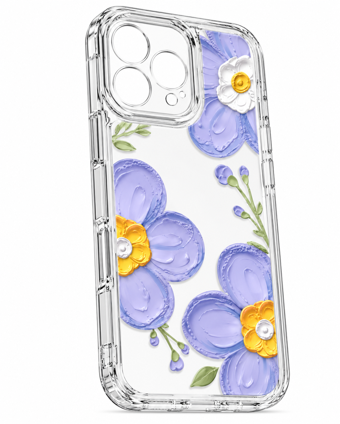 Ins-Style Floral Transparent Silicone Case for iPhone 16 Plus – Oil Painting Design
