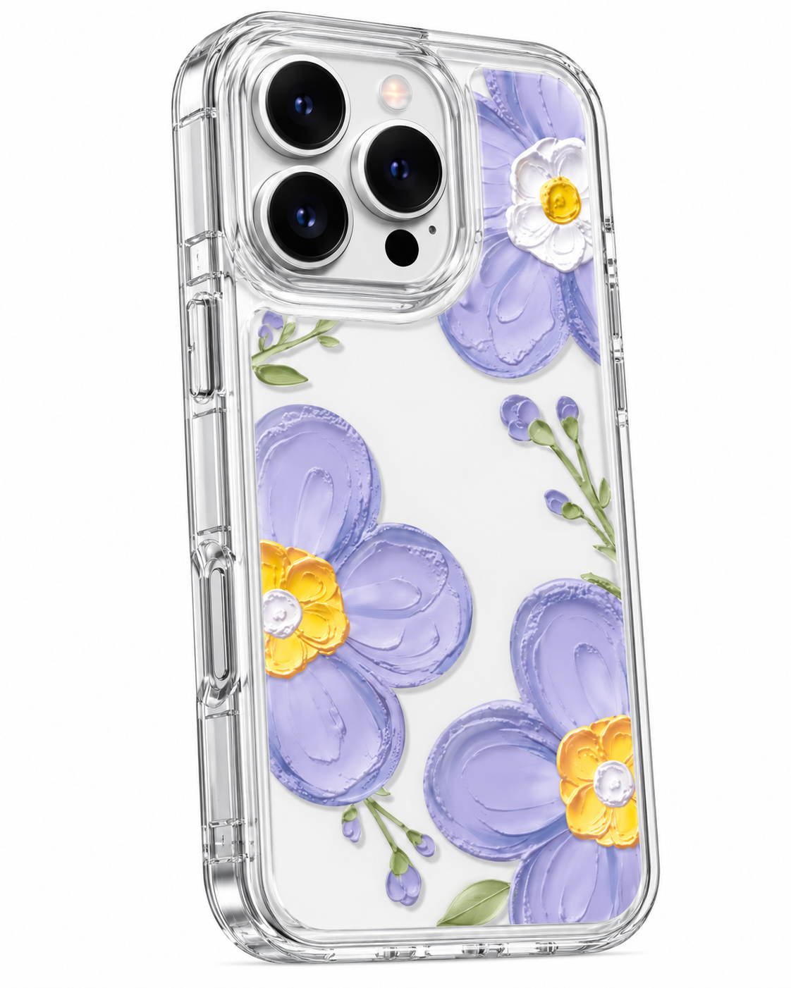 Ins-Style Floral Transparent Silicone Case for iPhone 16 – Oil Painting Design
