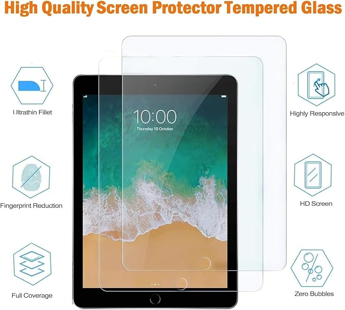 Screen Protector Glass For iPad 6th / 5th Generation 9.7 Inch, Tempered Glass Film Guard for iPad 9.7 2018/2017, iPad Pro 9.7 2016, iPad Air 2 2014 / iPad Air 2013 Anti- Scratch Clear - 2