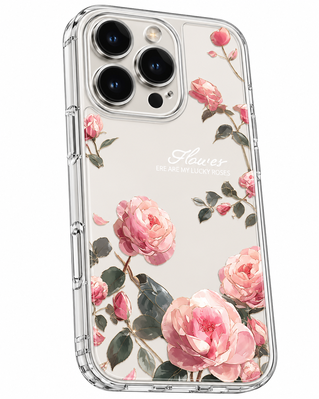 Minimalist Transparent Pink Rose Shockproof Case for iPhone 16 Plus – Drop-Resistant Clear Cover