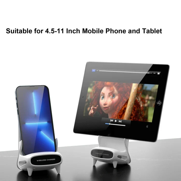 15W Desktop Vertical Loudspeaker Wireless Charging Stand for 4.5-11 Inch Mobile Phone Tablet Wireless Charger