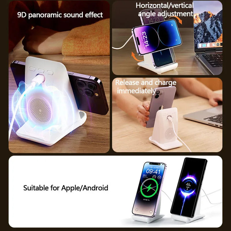 3 in 1 Wireless Charger Magnetic Foldable Charging Wireless Charger Led Lamp Wireless Charger Clock - M128