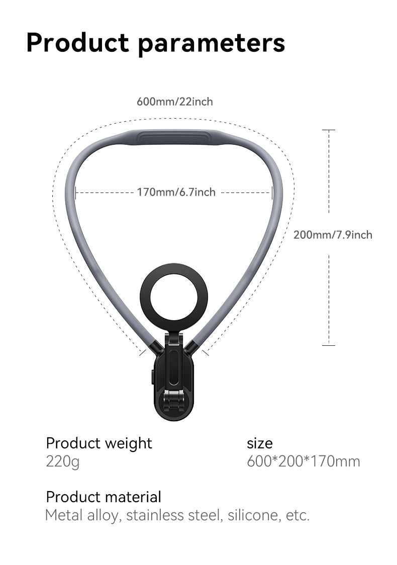 Magnetic Neck Phone Holder – Hands-Free POV Vlogging Mount & Adjustable Neck Strap for iPhone & Samsung