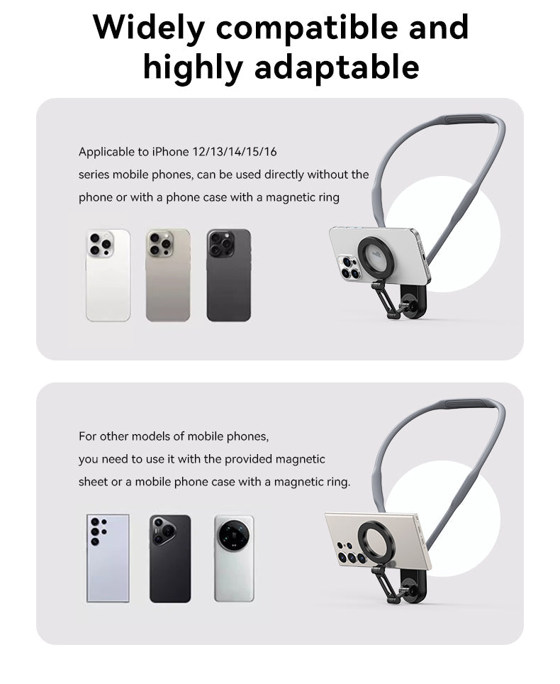 Magnetic Neck Phone Holder – Hands-Free POV Vlogging Mount & Adjustable Neck Strap for iPhone & Samsung