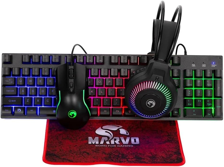 Marvo Scorpion 4- in- 1 Keyboard Combo 1 Set 104 Mouse Button Set Pad Keyboard Combo Wired Mouse for PC Computer Headset PC Keyboard 4-in-1 Gaming Mouse PC Gaming Keyboard