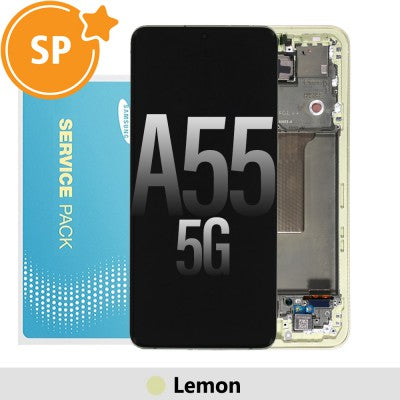 Tecguru-Samsung Galaxy A55 5G A556B OLED Screen Replacement Digitizer with Frame GH82-34305C (Service Pack)-Lemon