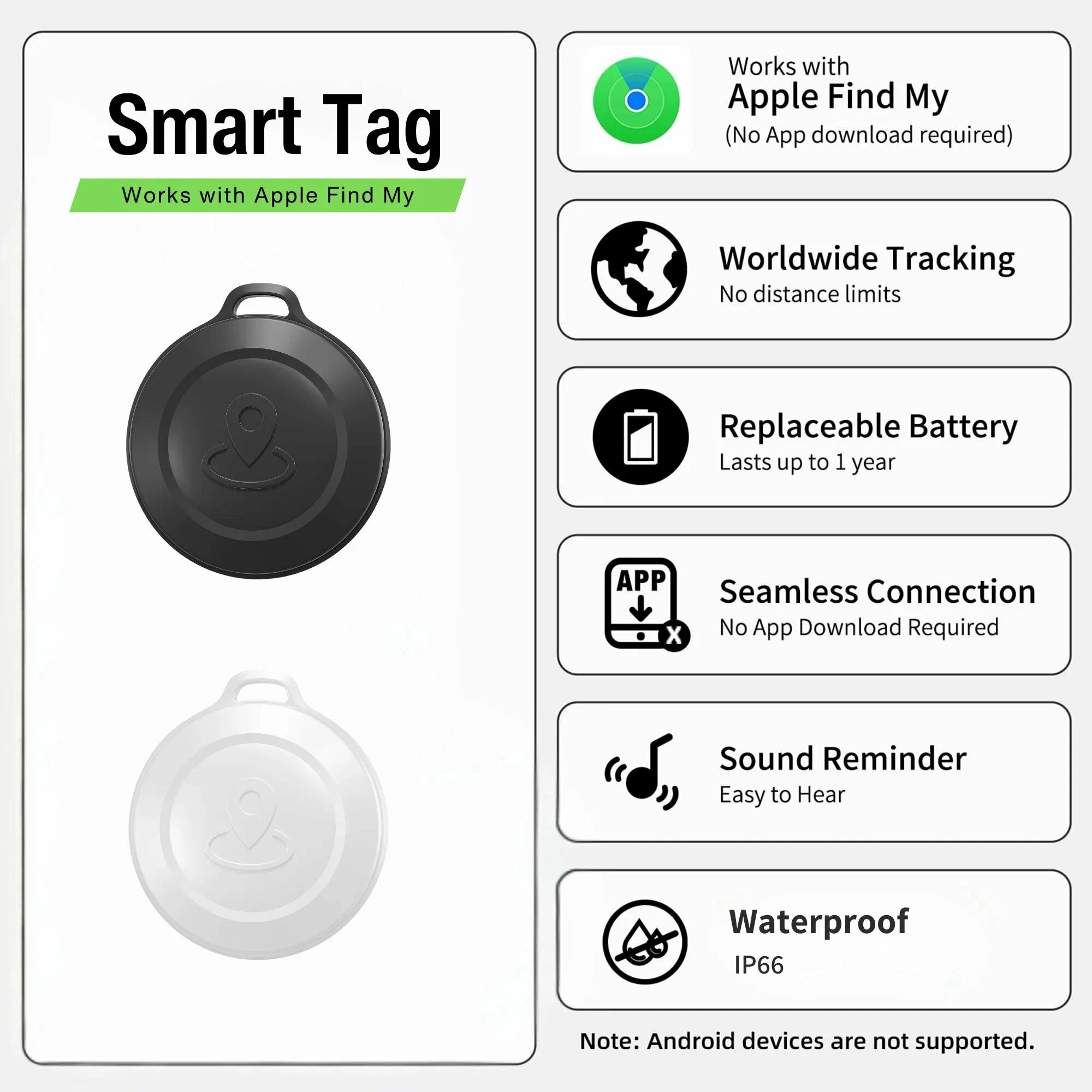 iTag Bluetooth Anti-Lost Tracker – Apple Find My Compatible | IP66 Waterproof | CR2032