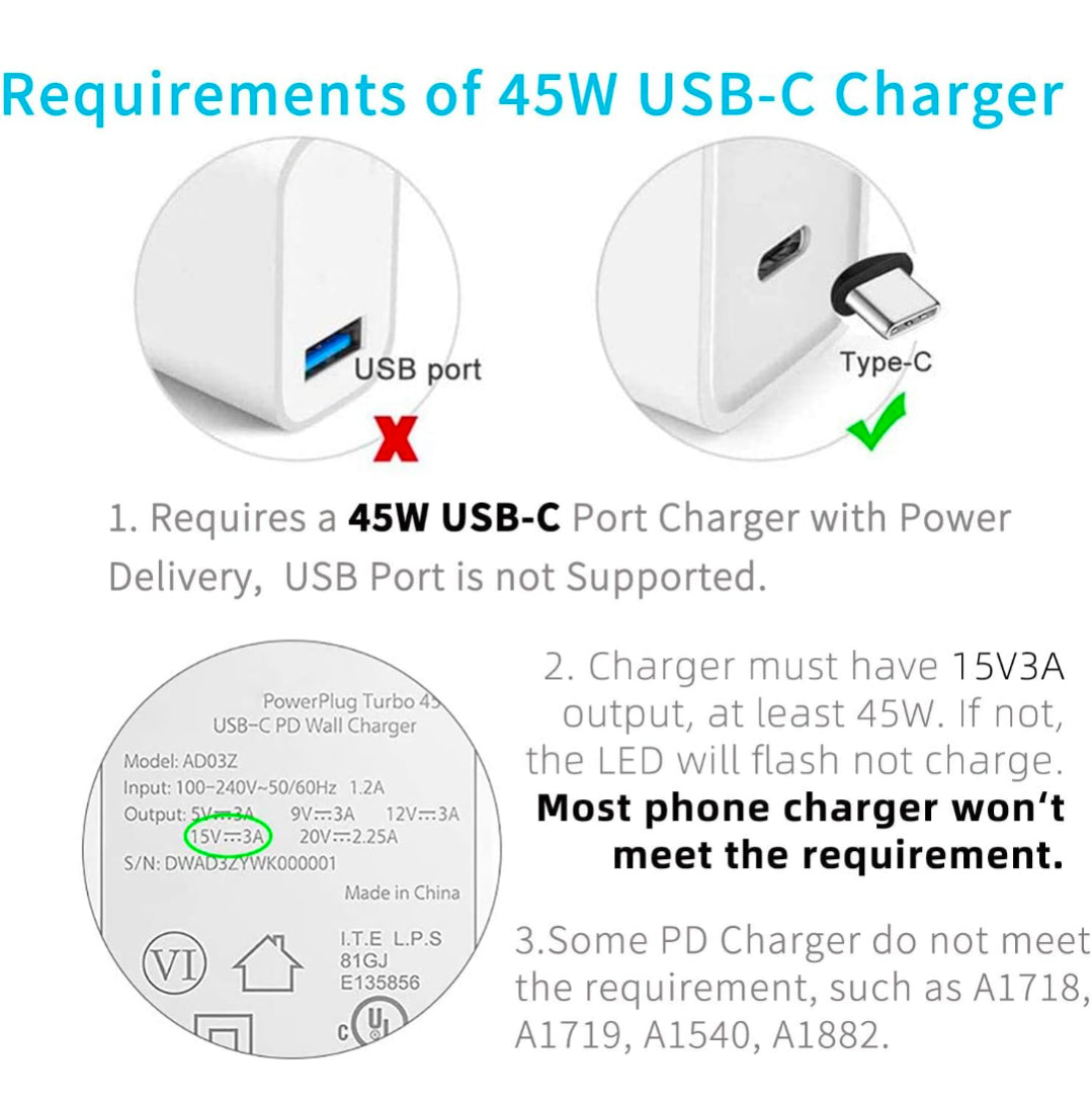 Surface Connect to USB-C Charging Cable Compatible for Microsoft Surface Pro 7/6/5/4/3 Surface Laptop1/2, 45W 15V PD Charging Works with PD Power Supply-1.5 Meters