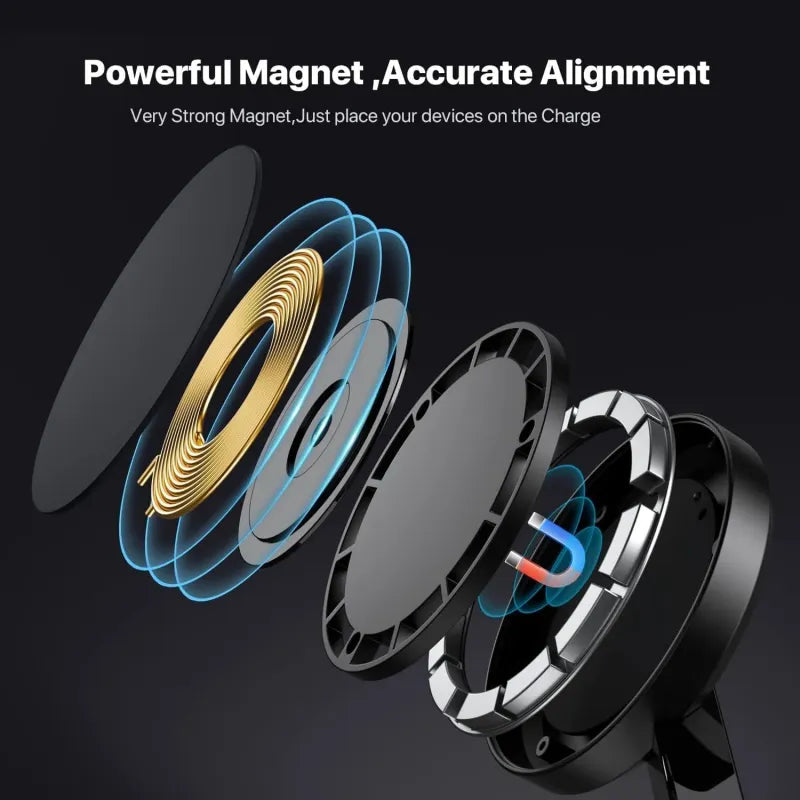 5 In 1 Aluminum Alloy Magnetic Wireless Charger Stand For Magsafe Charger Stand  Fast Wireless Charging Station For IPhone 15 14 13/12 Series Apple Watch Airpods With LED Lamp 18W Adapter Black