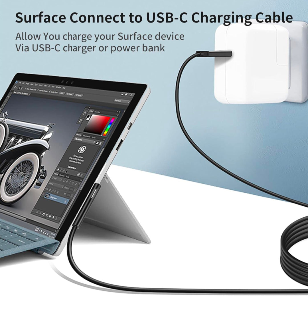 Surface Connect to USB-C Charging Cable Compatible for Microsoft Surface Pro 7/6/5/4/3 Surface Laptop1/2, 45W 15V PD Charging Works with PD Power Supply-1.5 Meters