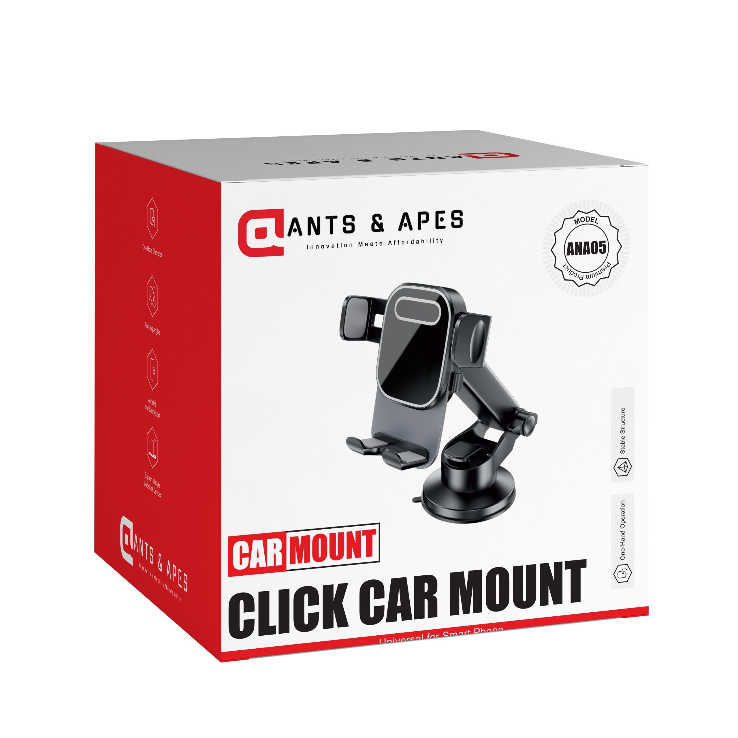 Ants & Apes Click Car Mount Dashboard Windscreen Secure Cell Phone Holder Rotatable Swing 360 Degree Phone Holder for iPhone x xs 11 12 13 14 15 16 pro max Samsung s20 s21 s22 s23 s24 Fe Plus Ultra